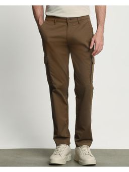 Mufti - Men Dark Brown Solid Cargo Pant