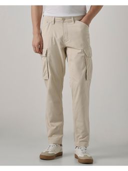 Mufti - Men Cream Solid Cargo Pant