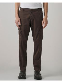 Mufti - Men Dark Brown Solid Cargo Pant