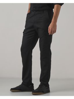 Mufti - Men Jet Black Solid Cargo Pant