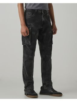 Mufti - Men Washed Black Solid Cargo Pant