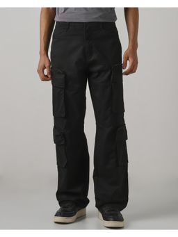 Mufti - Men Jet Black Solid Cargo Pant