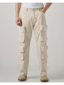 Mufti - Men Off White Solid Cargo Pant