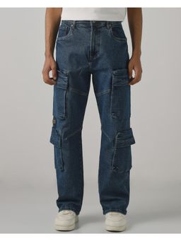 Mufti - Men Deep Blue Solid Cargo Pant