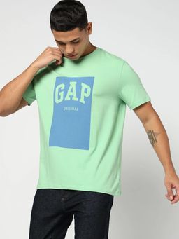 GAP - Men Graphic Print Crew Neck Half Sleeves Green T-Shirt