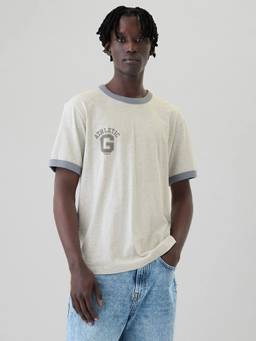 GAP - Men Typography Print Crew Neck Half Sleeves Off White T-Shirt