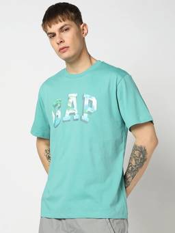GAP - Men Logo Print Crew Neck Half Sleeves Blue T-Shirt