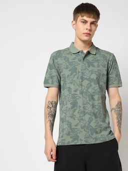 GAP - Men Floral Print Polo Neck Half Sleeves Green Polo T-Shirt