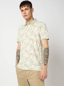 GAP - Men Floral Print Polo Neck Half Sleeves Grey Polo T-Shirt