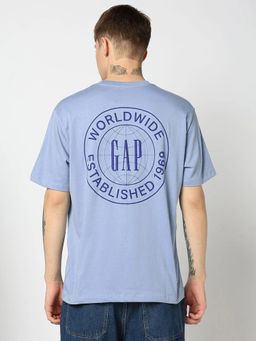 GAP - Men Graphic Print Crew Neck Half Sleeves Blue T-Shirt