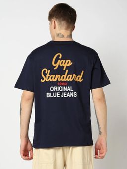 GAP - Men Logo Print Crew Neck Half Sleeves Navy Blue T-Shirt