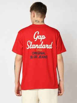 GAP - Men Logo Print Crew Neck Half Sleeves Red T-Shirt