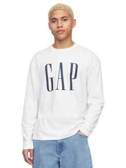 GAP - Men Logo Print Crew Neck Full Sleeves White T-Shirt
