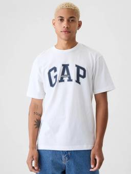 GAP - Men Logo Print Crew Neck Half Sleeves White T-Shirt