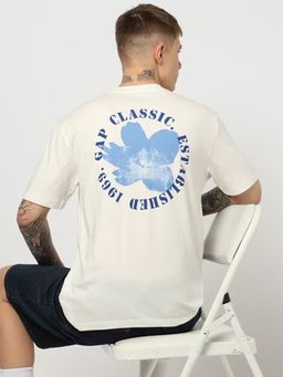 GAP - Men Typography Print Crew Neck Half Sleeves Off White T-Shirt