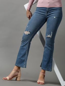 SHOWOFFFF - Womens Mildly Distressed Bootcut Blue Denim Jeans