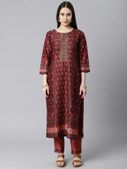 Kami Kubi - Maroon Printed Kurta and Pant (Set of 2)