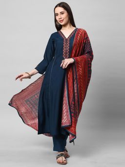 Kami Kubi - Blue Printed Kurta with Pant and Dupatta (Set of 3)