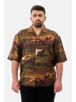 Snitch - Multi-Color Printed Half Sleeves Boxy Casual Plus Size Shirt For Men