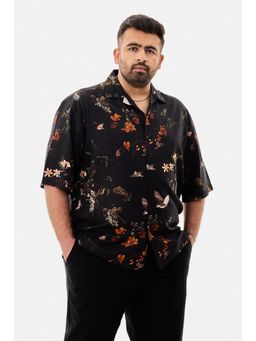Snitch - Black Floral Half Sleeves Boxy Resort/Vacation Plus Size Shirt For Men