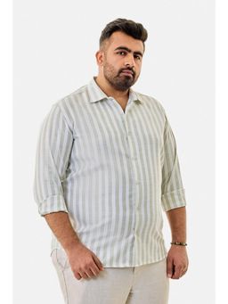 Snitch - Light Green Stripes Full Sleeves Regular Semi Formal Plus Size Shirt For Men