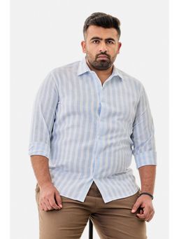 Snitch - Light Blue Stripes Full Sleeves Regular Semi Formal Plus Size Shirt For Men