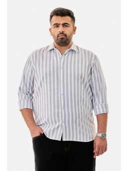 Snitch - Grey Stripes Full Sleeves Regular Semi Formal Plus Size Shirt For Men