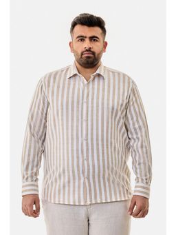 Snitch - Beige Stripes Full Sleeves Regular Semi Formal Plus Size Shirt For Men