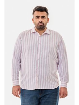 Snitch - Pink Stripes Full Sleeves Regular Semi Formal Plus Size Shirt For Men