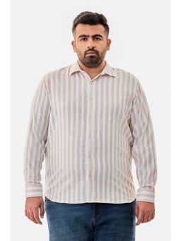 Snitch - Light Beige Stripes Full Sleeves Regular Semi Formal Plus Size Shirt For Men