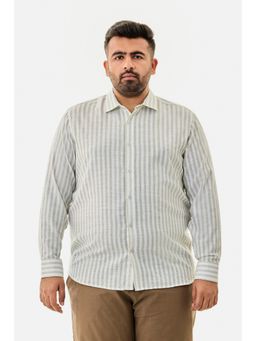 Snitch - Light Green Stripes Full Sleeves Regular Casual Plus Size Shirt For Men