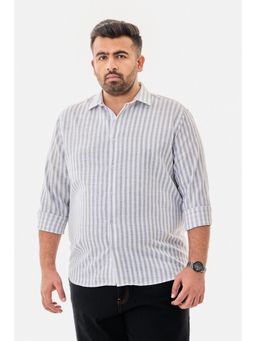 Snitch - Light Grey Stripes Full Sleeves Regular Casual Plus Size Shirt For Men