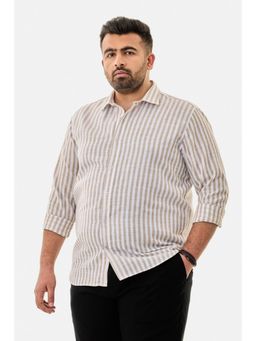 Snitch - Beige Stripes Full Sleeves Regular Casual Plus Size Shirt For Men