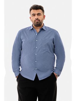 Snitch - Navy Blue Micro Check Full Sleeves Regular Semi Formal Plus Size Shirt For Men