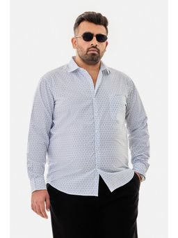 Snitch - White Geometric Full Sleeves Regular Casual Plus Size Shirt For Men
