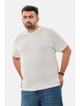 Snitch - White Solid Half Sleeves Regular Casual Plus Size T-Shirt For Men