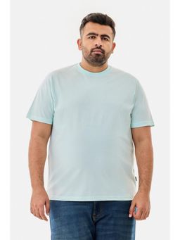 Snitch - Light Blue Solid Half Sleeves Regular Casual Plus Size T-Shirt For Men