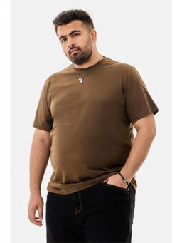 Snitch - Brown Solid Half Sleeves Regular Casual Plus Size T-Shirt For Men