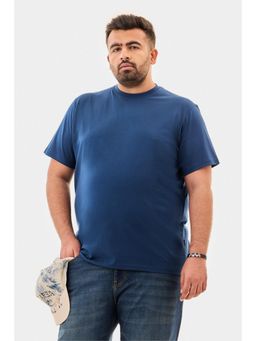 Snitch - Majolica Blue Solid Half Sleeves Regular Casual Plus Size T-Shirt For Men