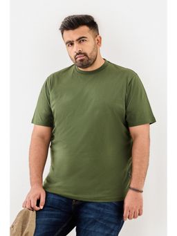 Snitch - Green Solid Half Sleeves Regular Casual Plus Size T-Shirt For Men