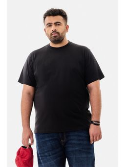 Snitch - Black Solid Half Sleeves Regular Casual Plus Size T-Shirt For Men