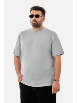 Snitch - Light Grey Solid Half Sleeves Oversized Casual Plus Size T-Shirt For Men