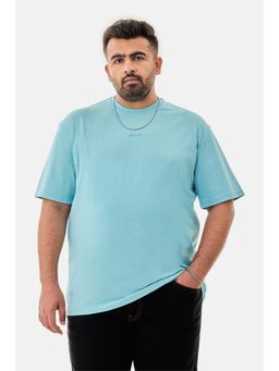 Snitch - Light Blue Solid Half Sleeves Oversized Casual Plus Size T-Shirt For Men