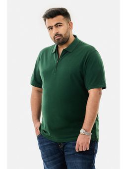 Snitch - Dark Green Solid Regular Casual Plus Size Polo T-Shirt For Men
