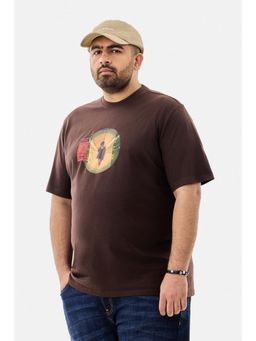 Snitch - Brown Graphic Half Sleeves Regular Casual Plus Size T-Shirt For Men