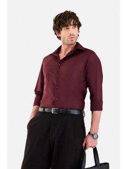 Snitch - Maroon Solid Full Sleeves Slim Formal Luxe Shirt For Men