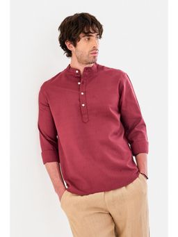 Snitch - Burgundy Solid Full Sleeves Regular Casual Shirt For Men
