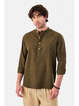 Snitch - Olive Solid Full Sleeves Regular Casual Shirt For Men
