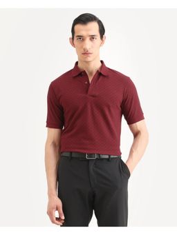 Rare Rabbit - Mens Eran Red Cotton Blend Fabric Regular Fit Printed Polo T-Shirt