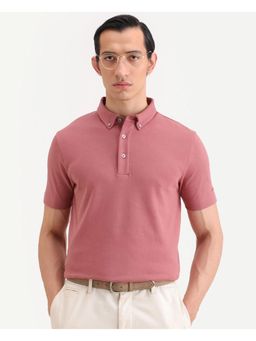 Rare Rabbit - Mens Promp Dusky Pink Cotton Blend Fabric Spread Collar Plain Polo T-Shirt